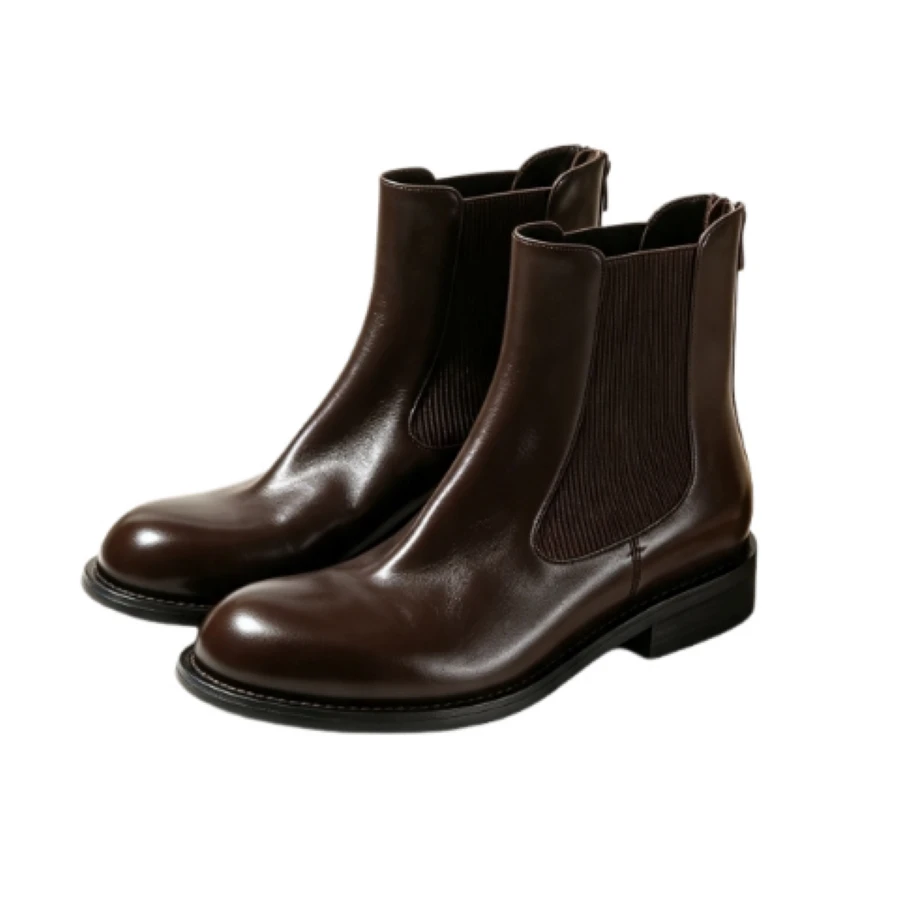 Women Ankle Boots Round Toe Faux PU Elastic Knit Panel Back Zipper Low Block Heel Ladies Autumn Winter BH0222