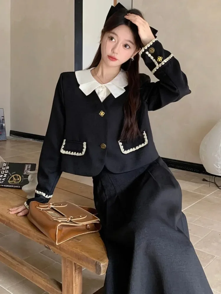 UNXX 2024 Spring Autumn New Women French Style Chic High-end Feeling Long Sleeves Blazer Jacket + Pleated Skirt Two Piece Set