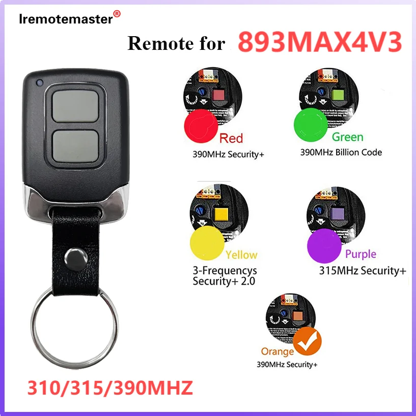 For Liftmaster 893max 4V3 310/315/390MHz Gate Door Remote for 371LM 971LM 81LM 891LM Purple Red Orange Green Yellow Learn Button