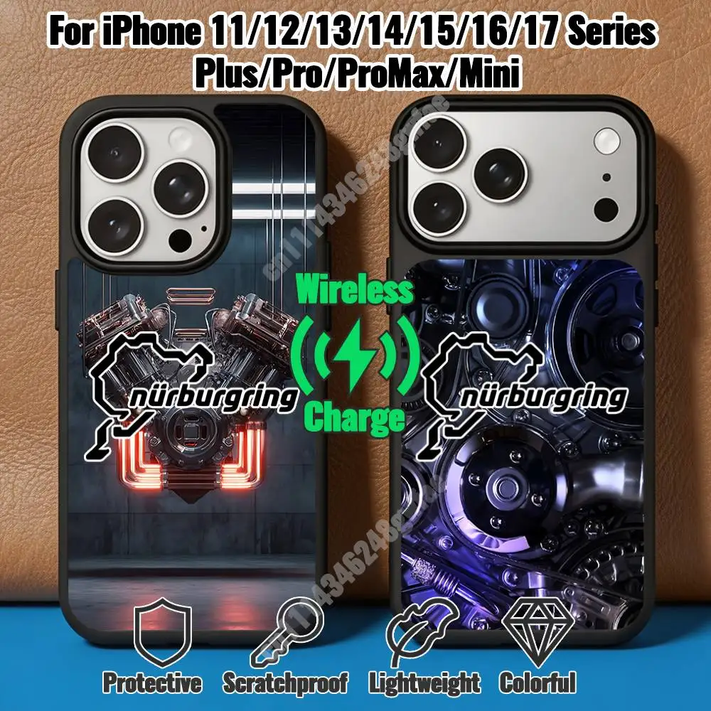 Nurburgring Race Track Power Machine Magnetic Charge Case for iPhone 17 16 15 14 Pro Plus 13 12 11 Max Mini Outdoor Bumper