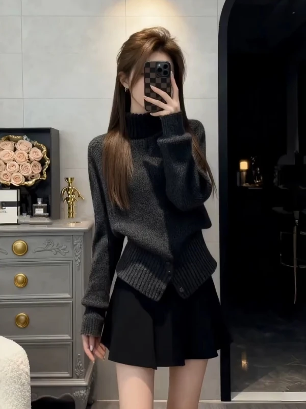 

Утягивающий трикотаж High Ne Long Sve, женский модный свободный крой, осенне-зимний теплый топ, корейский повседневный свободный трикотаж...