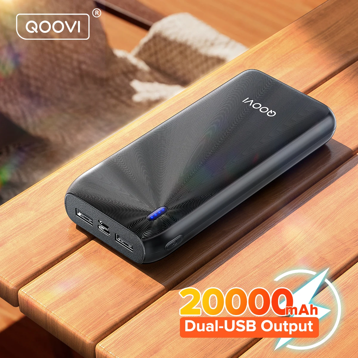 QOOVI 20000 мАч Power Bank светодиодная лампа портативное зарядное устройство для iPhone 16 15 Xiaomi Samsung Huawei внешний аккумулятор PowerBank