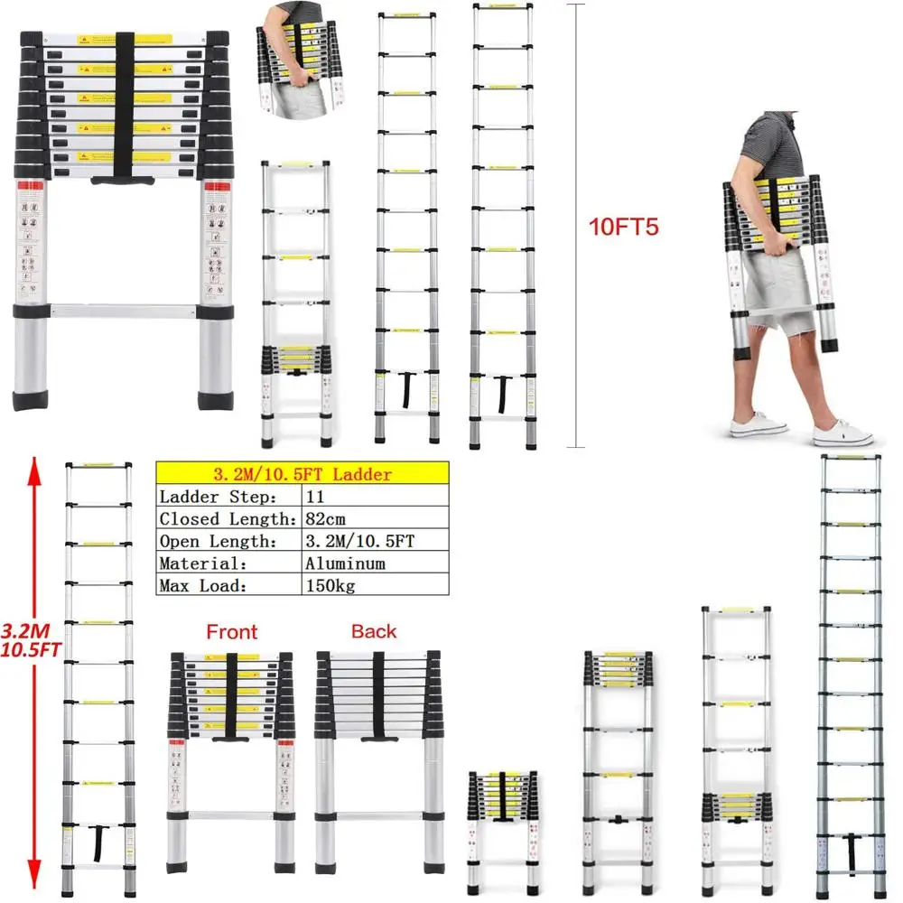 Aluminium telescopische ladderverlenging Opvouwbaar Lichtgewicht intrekbaar inklapbaar 330 lbs capaciteit voor thuisgebruik