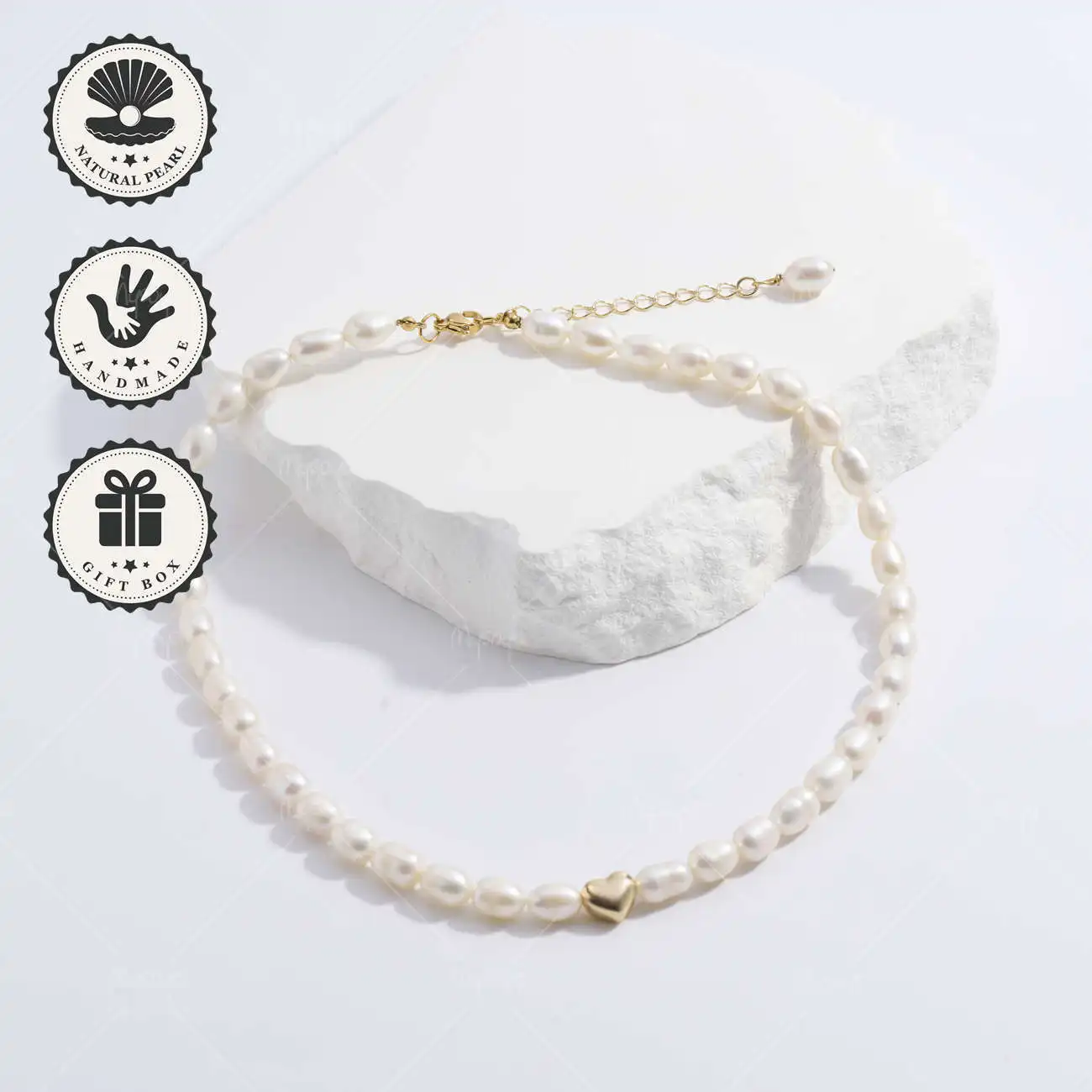 

Ожерелье MYSOYA из пресноводного жемчуга белого риса 6-7 мм с застежкой в форме сердца, подарочная коробка, идеальный подарок на день рождения и годовщину