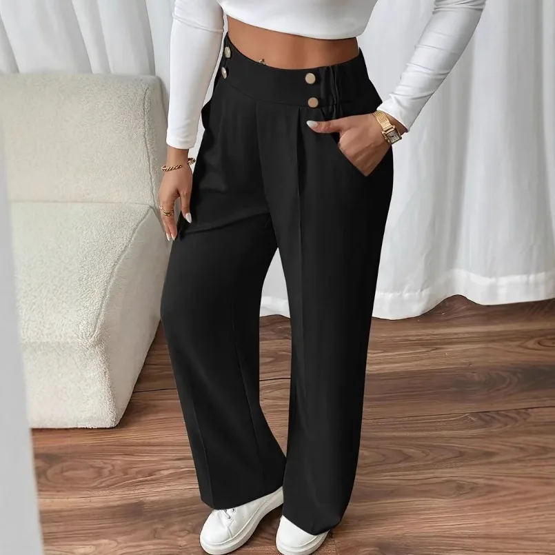 Spring Summer 2026 High Waist Loose Casual Pants Draped Floor-Length Elegant Straight Leg Women's Long Trousers