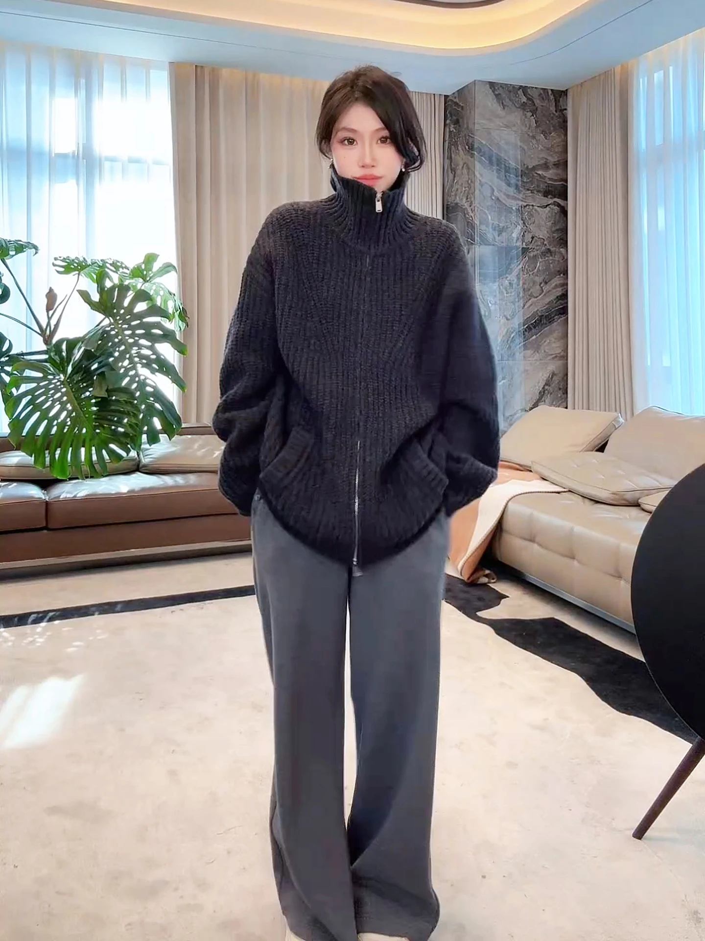 

Merino Wool Knitted Sweater Slimming Versatile Long Sve Cardigan Korean Sle Commute Faion Breathable Regular Fit MESA3307