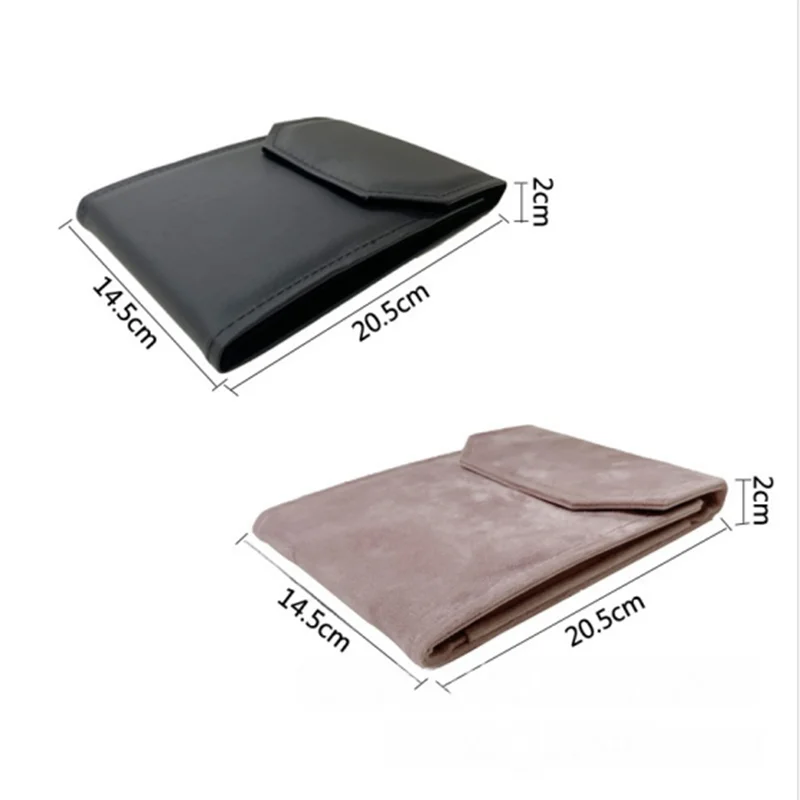 Jewelry Necklace Display and Storage Square Bag Pink Velvet Pearl Necklace Packaging Roll Bag Black PU Leather Pendant Bag