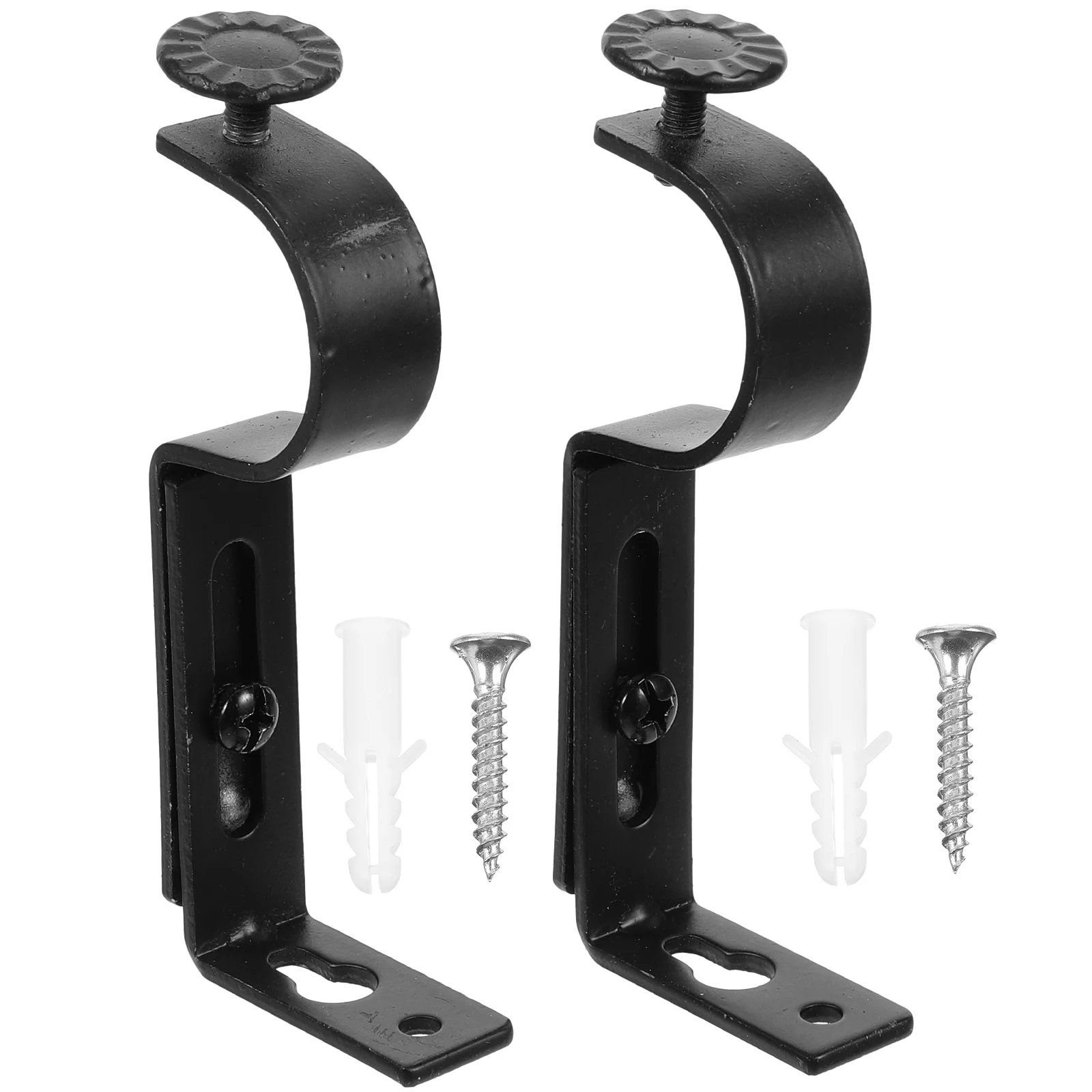 

2 Pcs Curtain Rod Brackets Side Mount Telescopic Frame Hooks for Wall Roman Pole with Screw Holders Black