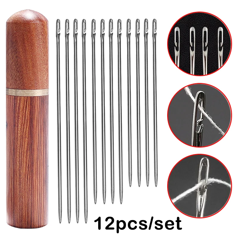 12Pcs/set Stainless Steel Sewing Needles Elderly Needle-side Hole Automatic Threading Blind Needle DIY Punch Needle Threader