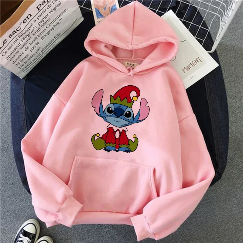 Japanese Animation Emo Women's Clothing Luxury Brand Disney Original Lilo & Stitch Pink Designer Women's Long Sleeve Hoodie