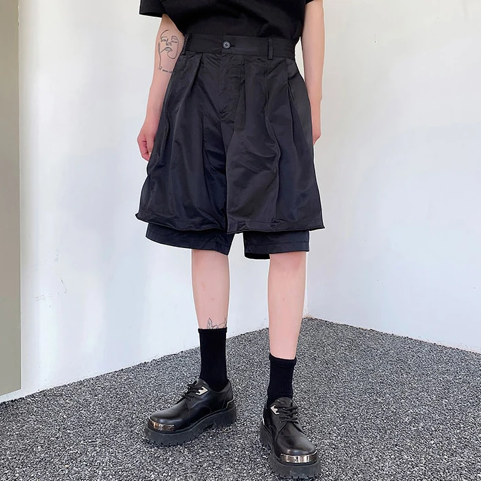 

Double Layer Steel Wire Crease Suit Shorts Men's Casual Dark Style Leisure Shorts Youth Vitality Style Straight Leg Short Pants