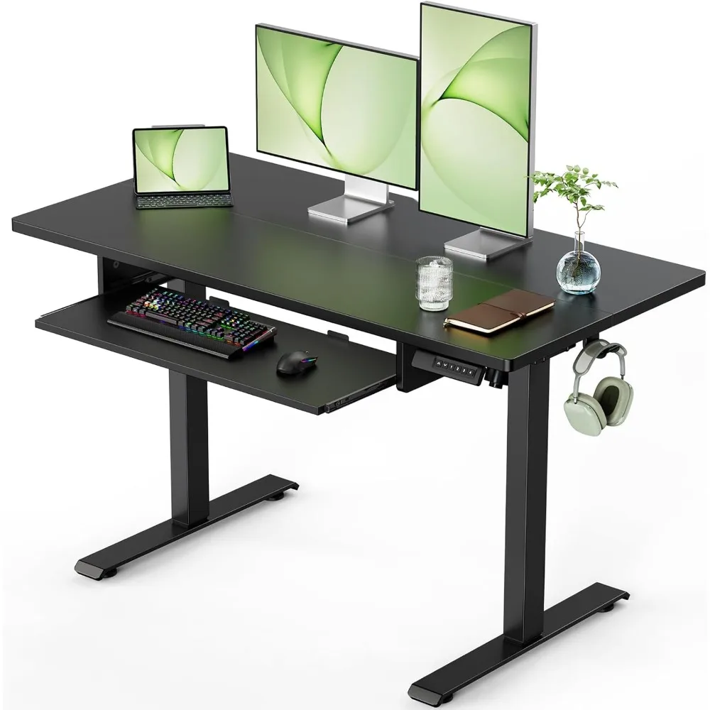 Standing Desk Adjustable Height with Extra Large Keyboard Tray, Electic Adjustable Desk with 4 Memory Presets Cable Management