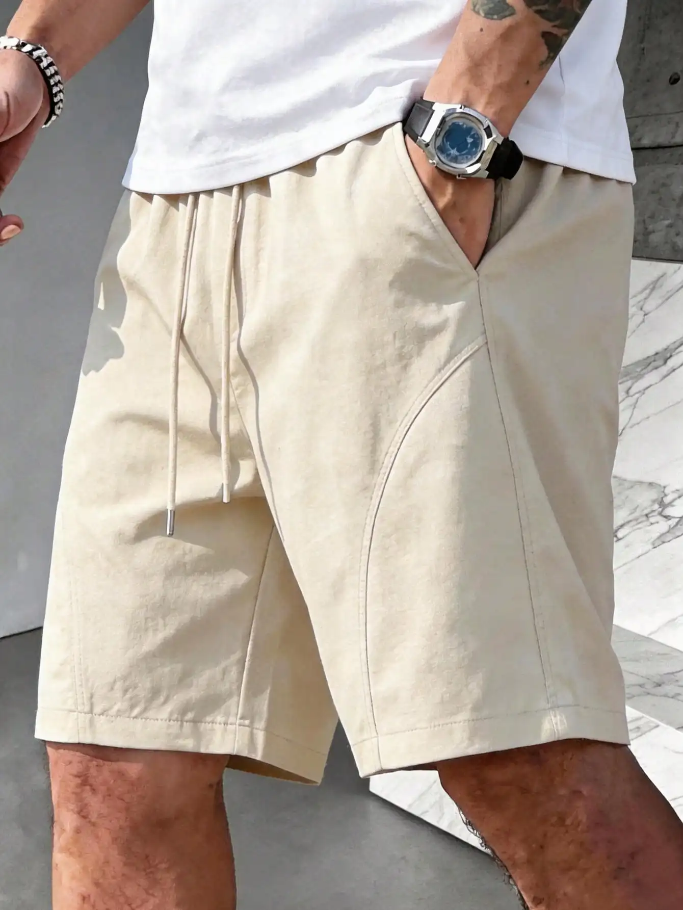 1pc Men's Navy Blue Drawstring Shorts, Metal Drawstring Ends, Lightweight, Smooth, Cool, Wrinkle-Resistant, , Non-Deforming, Loose Casual Bermuda Shorts, Suitable For Commuting, Outing, Sports In Summer