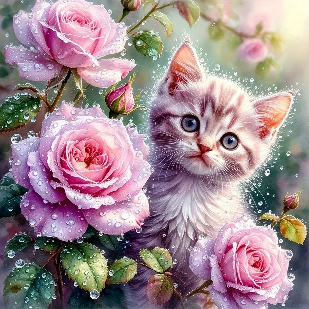 

EverShine Diamond Painting Cat 5D Full Drill Mosaic Kitten Animal DIY Embroidery Flower Rose Rhinestone Pictures Wall Decoration