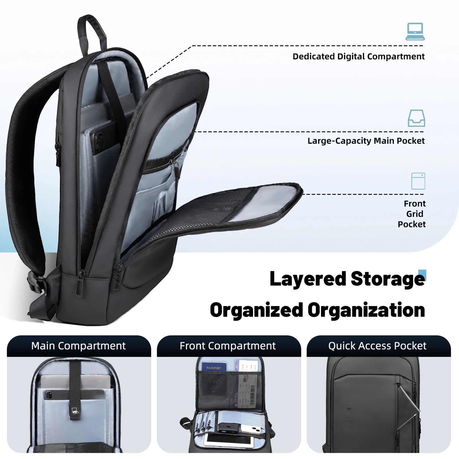 Heroic Knight Portable Business Backpack For Man Slim 15.6 Inch Laptop Bags Waterproof Travel Daypack Minimalist School Mochilas