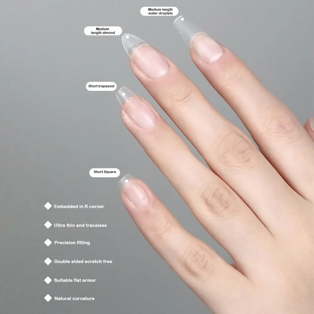 100개/박스 매트 마감 중간 짧은 디자인 네일 팁, 광택 없음 연장용 투명 네일 팁