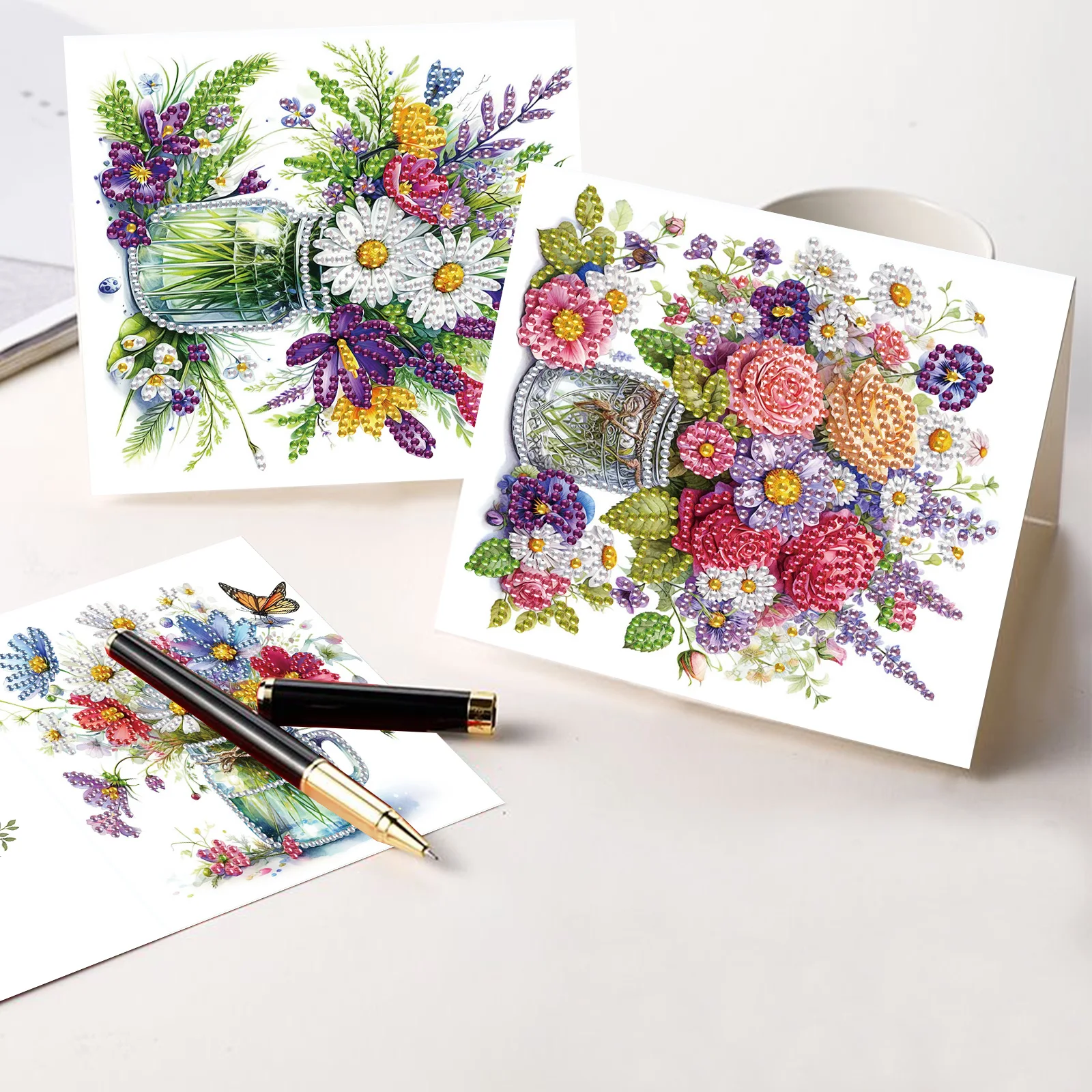 6PCS Diamond Art Painting Greeting Card Kit Diamond Art Greeting Cards,Flowers Special Shaped Diamond Greeting Card Art Gifts