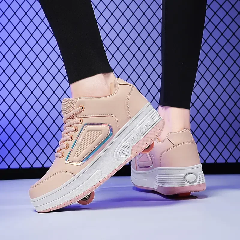 新 2025 子供のスニーカーメンズガールズローラースケートアイススケートホイール付きウォーキングシューズカジュアルシューズ