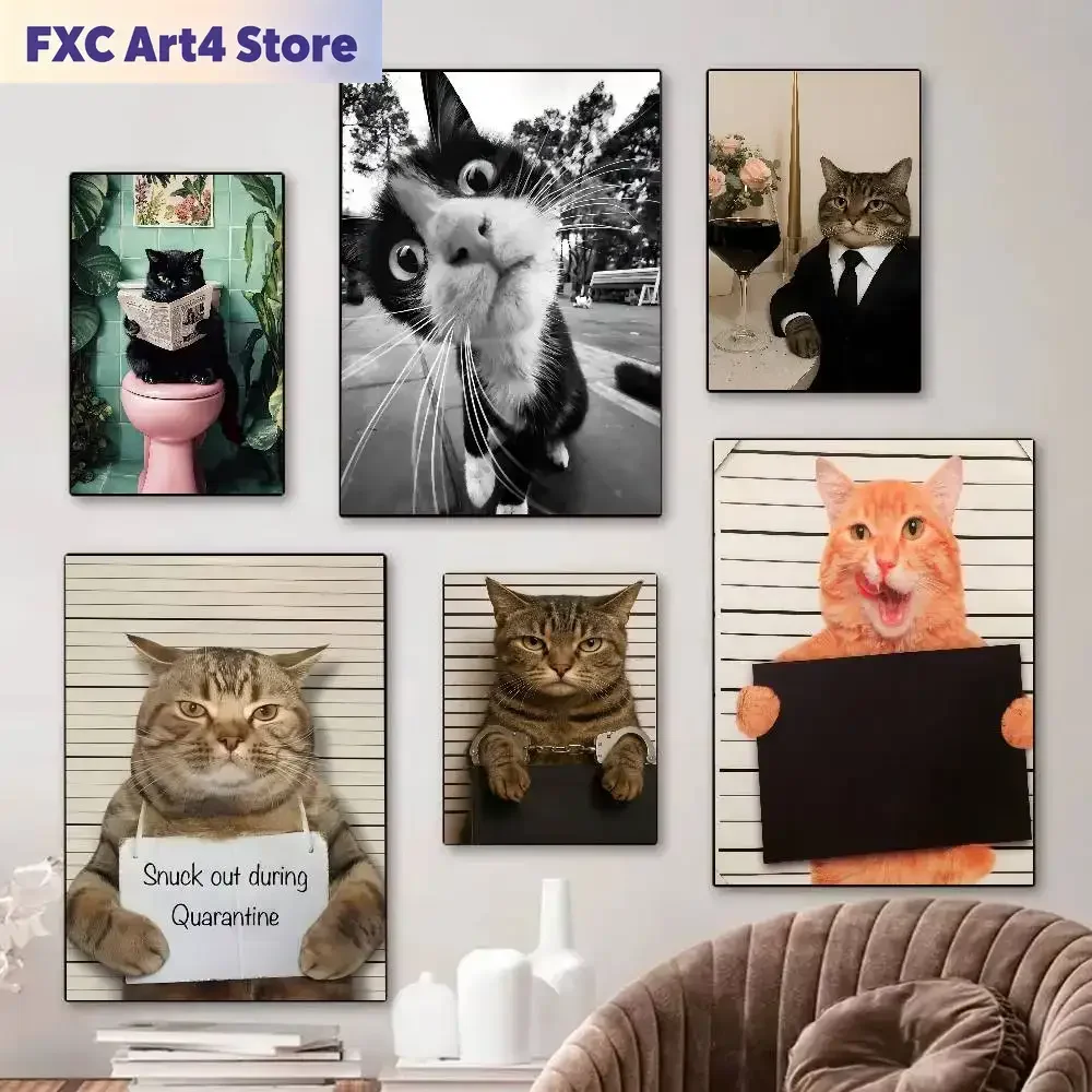 Rahmenlose niedliche Katzen-Anime-Poster, selbstklebende Wandkunst in HD-Qualität, Retro-Poster für Zuhause, Kawaii-Zimmer