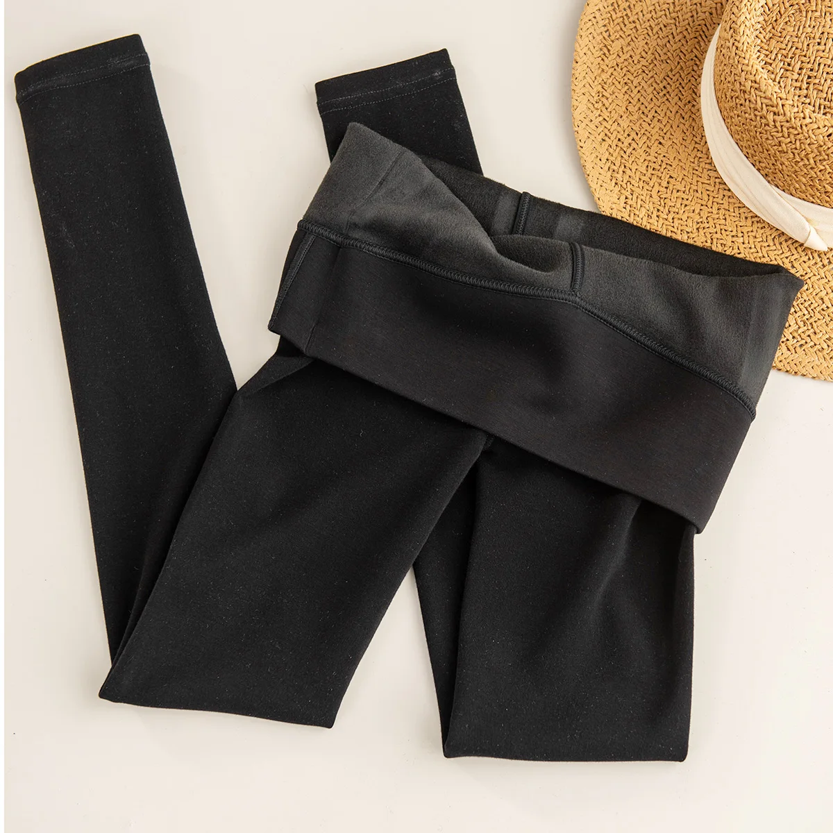 Hochgeschnittene, gefütterte Yoga-Hose, warm, schlank machend, schwarze Oberbekleidung, Winter-Leggings, Po-formend, lange Hose für Freizeit