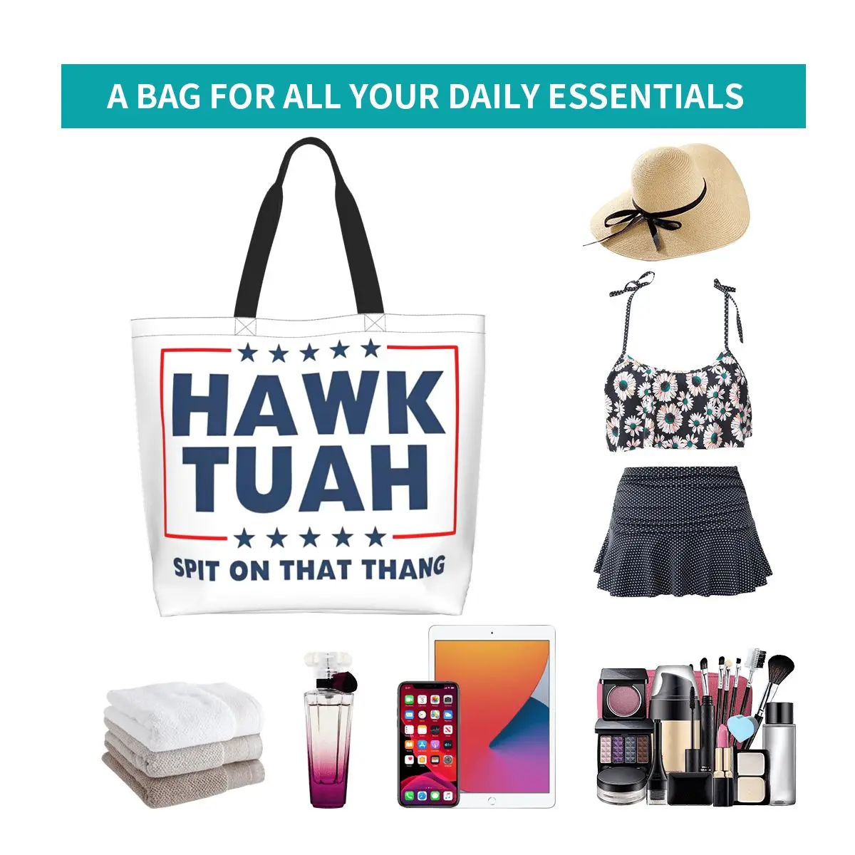 Hawk Tuah Spit On That Thang 2024 bolsas de comestibles de gran capacidad, accesorios, bolsos de mano Ulzzang para mujer