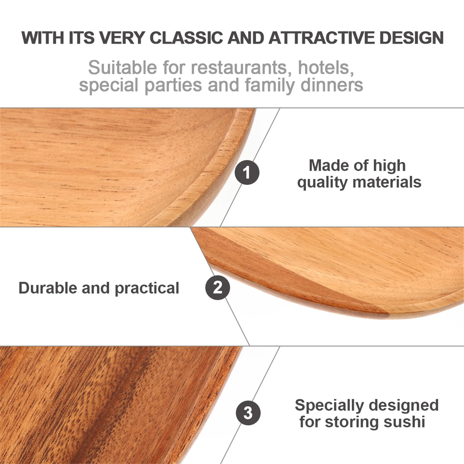 

Japanese Style Wooden Sushi Plate Decorative Tray Salad Dish Food Serving Kitchen Supply Classic Design Suitable
