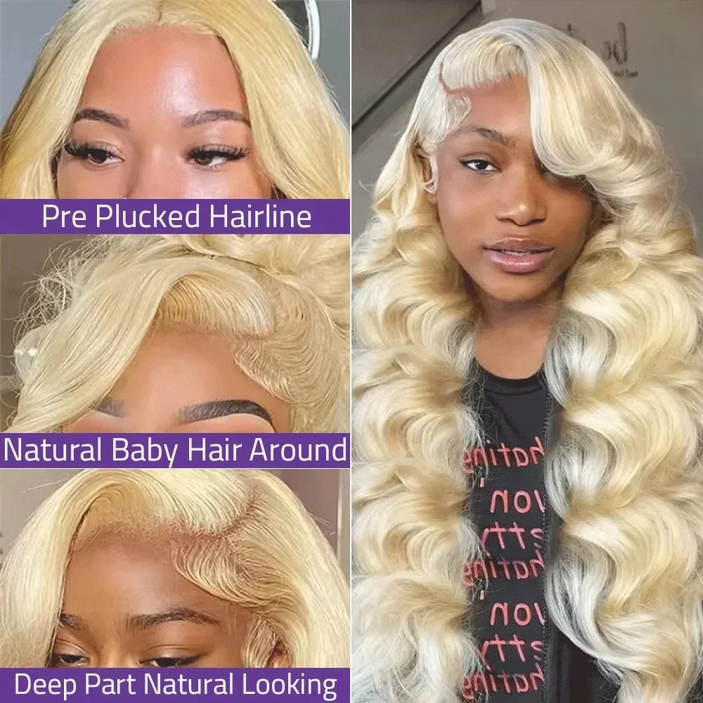 40 Inch 613 Honey Blonde Colored Body Wave Lace Frontal Human Hair Wig Preplucked 13x6 HD Lace Front Wigs For Women 200% Density image 2