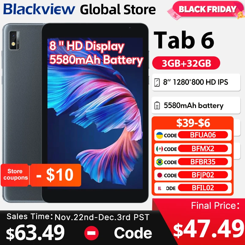 Blackview Tab 6  Tablet  8'' HD Display 3.5mm jack 5580mAh Battery WiFi 5MP Camera Android 11 E-reader Pad PC