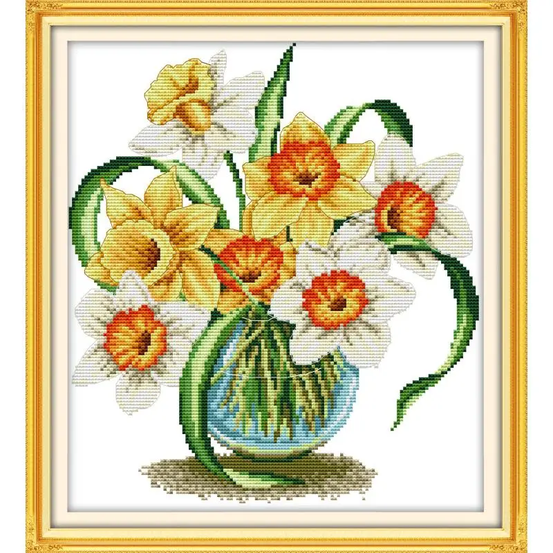 Joy Sunday Count Printed Cross Stitch Lily Floral Pattern Needle And Thread Embroidery Kit Aida 14CT 11CT Sewing Set Home Decor