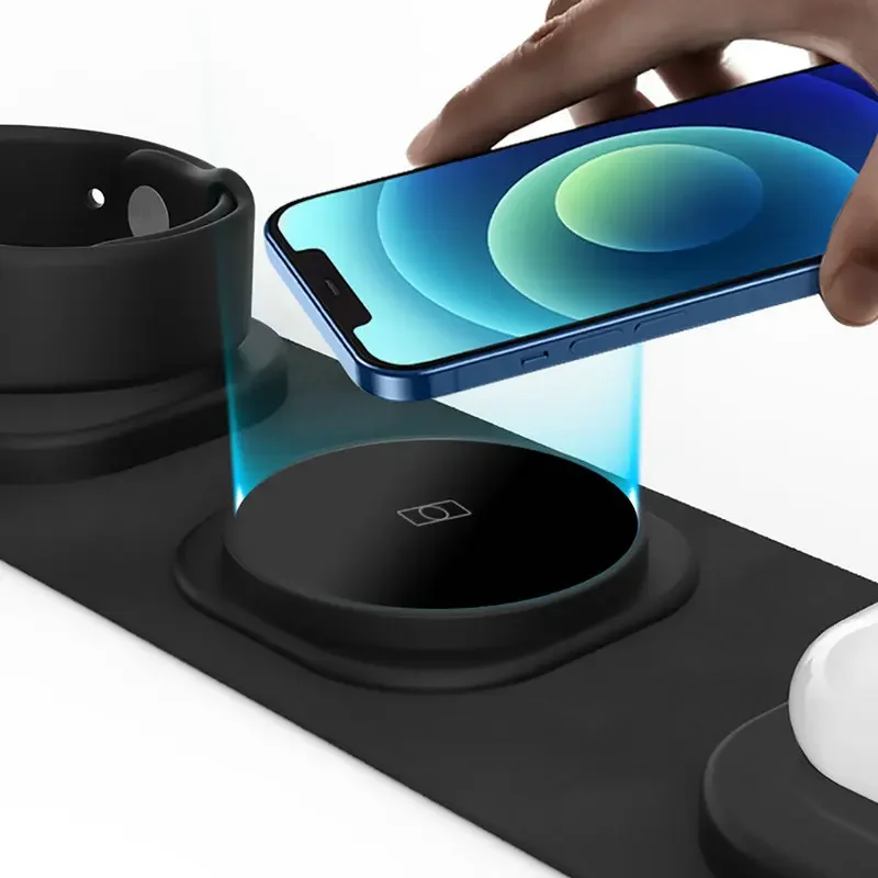 Foldable 3 in 1 Travel Wireless Charger Fabric Portable Wireless Charging for iPhone 14 12 13 8 Pro XS for Apple Watch AirPods