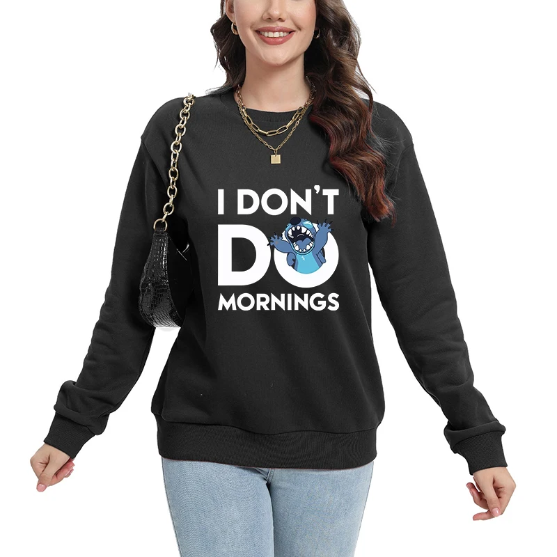 

Disney Stitch Cartoon Woman Clothing Print Long Sleeve Y2k Sleep Disney Lounge Pullover Women Cotton Tops Clothes Sleep Tops