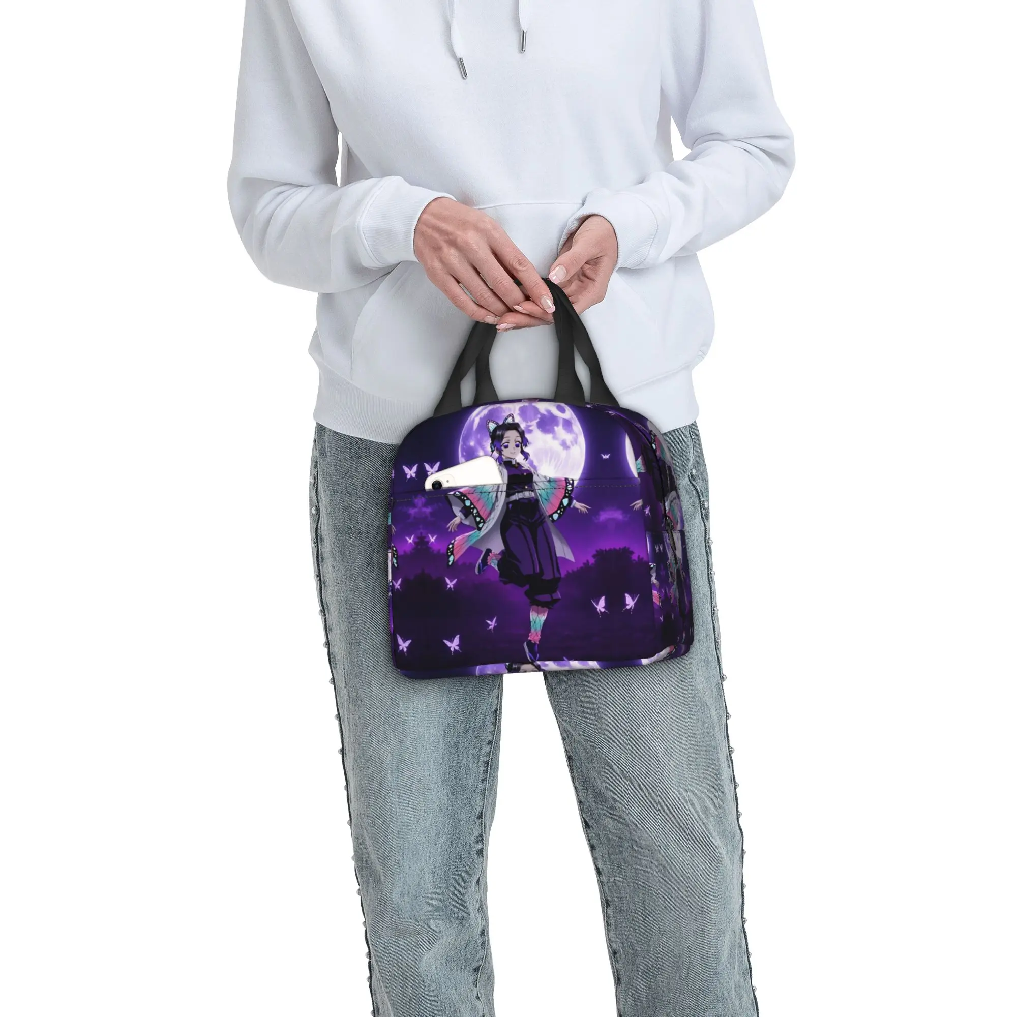 Custom Demon Slayers Thermal Insulated Lunch Bag Kichijoji Shinobu Portable Lunch Tote Work School Travel Multifunction Food Box view 5