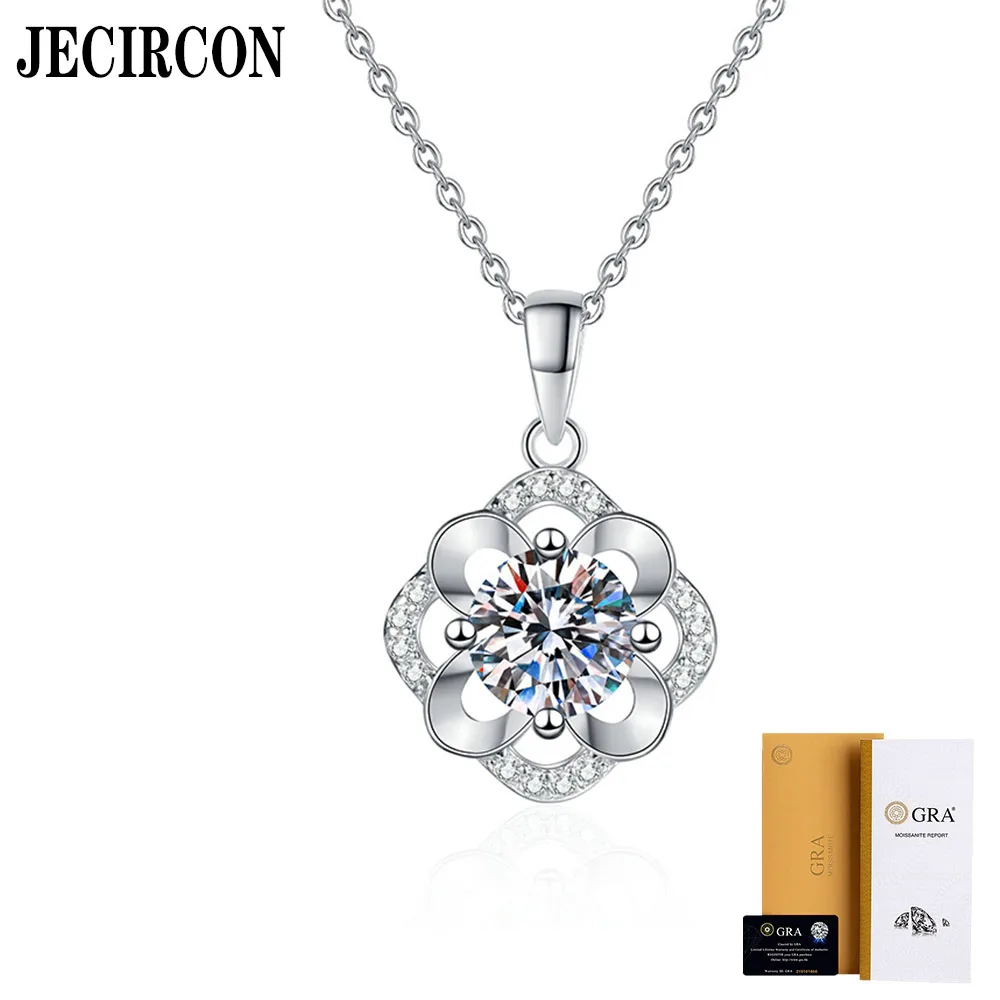 

JECIRCON S925 Sterling Silver Moissanite Necklace Simple Flower Pendant 1 Carat Moissanite Versatile Clavicle Chain Fine Jewelry