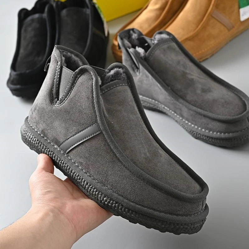 Winter Snow Boots Men Warm Fleece Lined Slip on Thick Fur Non Slip Puffy Casual Outdoor Thermal Cotton Shoes