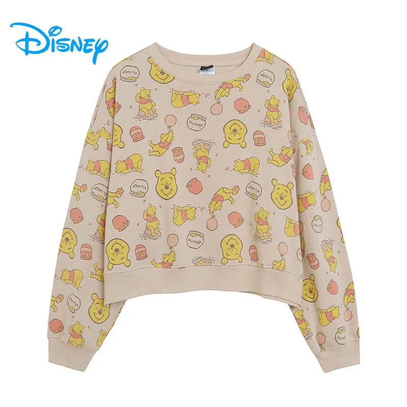 

Disney Winnie the Pooh Fleece Sweatshirt O Neck Long Sleeve Cute Cartoon Jumper Women Casual Loose Short Pullover Top Streetwear