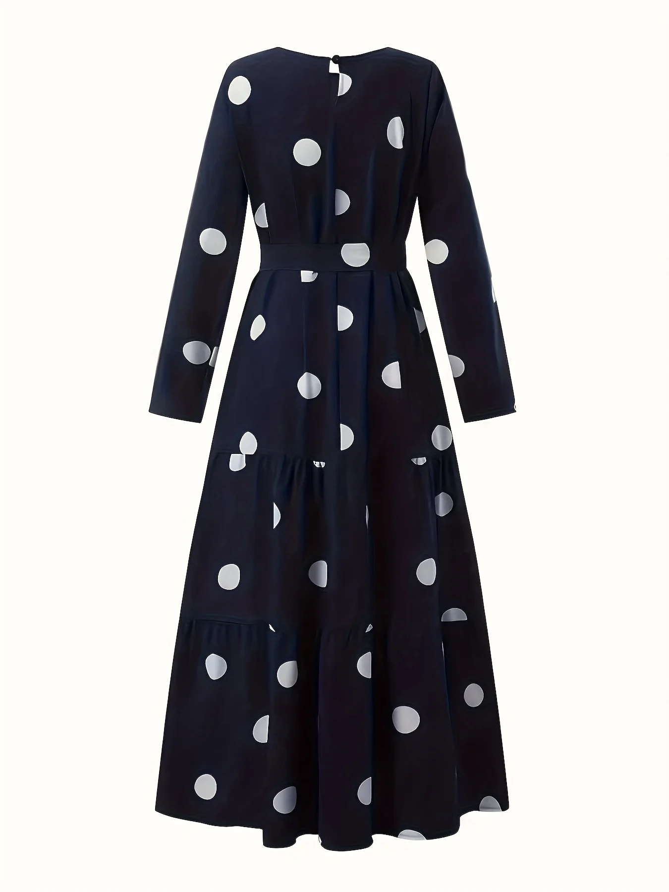 Damenkleid im Nahost-Stil, Lässig-Elegantes Langarm-Maxikleid mit Rundhalsausschnitt und Polka-Dot-Muster – Detail 5