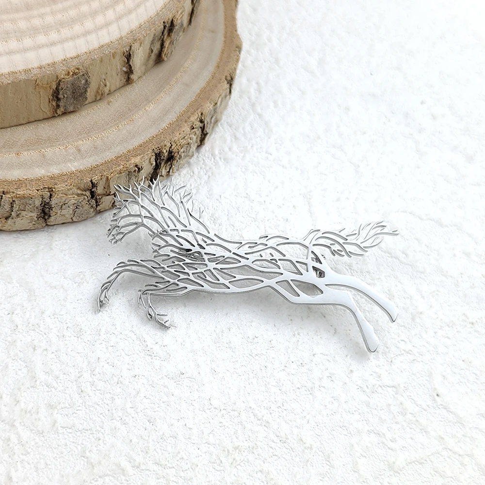 Original Animal Running Horse Men\'s Suit Gold Plated Collar Pin, High Quality Stainless Steel Black Brooch, Gift for Men