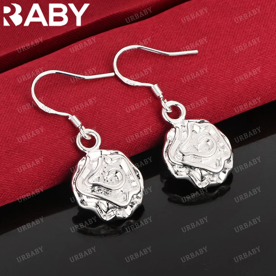 

URBABY 925 Sterling Silver Earrings Rose Flower Drop Earrings For Women Jewelry Fashion Party and Daily Wear