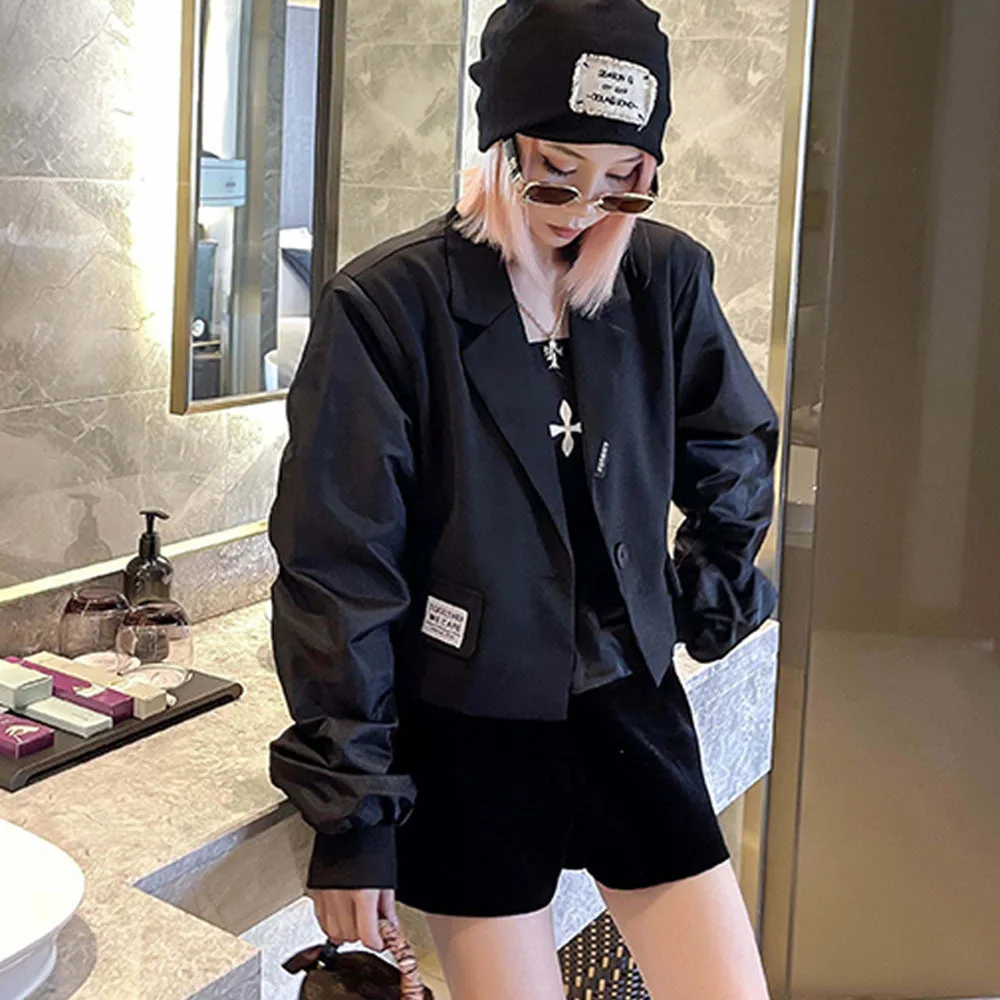 Cropped Black Blazer Women Long Sleeve Suit Jacket Single Buckle Fashion Woman Blazer 2025 Casual Streetwear Short Coat Female