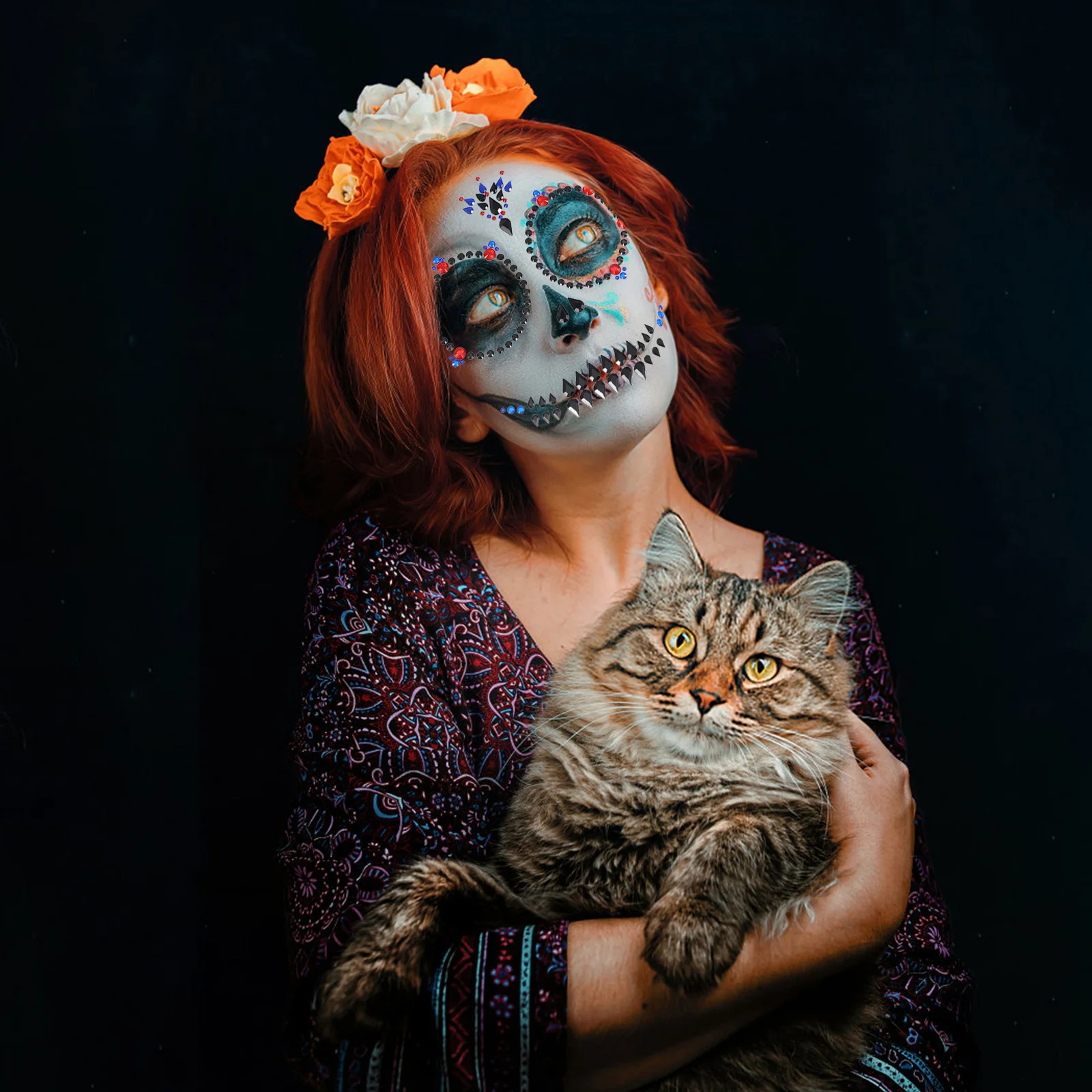 

4Pcs Halloween Face Stickers Body Tattoos Decorations Spooky Atmosphere Scare Friends Funny Costume Party Supplies