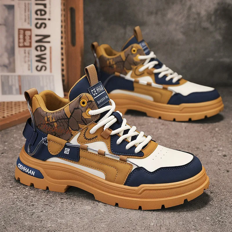 

Autumn and Winter High top Casual Sneakers Men Fashion Men's Ankle Boots Platform Outdoor Street Motorcycle Shoes Men Biker Boot