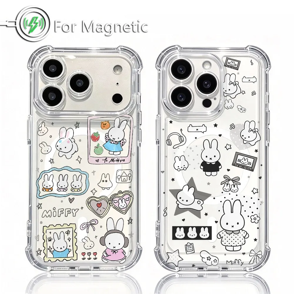 Cartoon M-miffys Magnetic Phone Case for Samsung Galaxy S23 S24 S25 S26 Plus Ultra Edge FE 5G Clear Anti Fall Cover