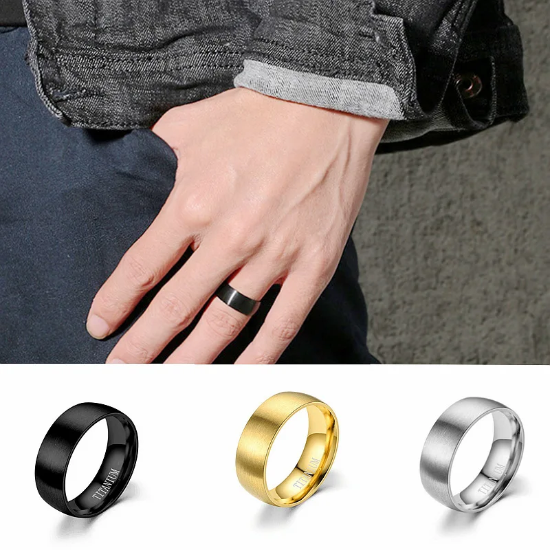 Aroutty New Black Men Ring 100% Titanium Carbide Male Jewelry Wedding Bands Classic Boyfriend Gift 8mm Black Rings Women Men