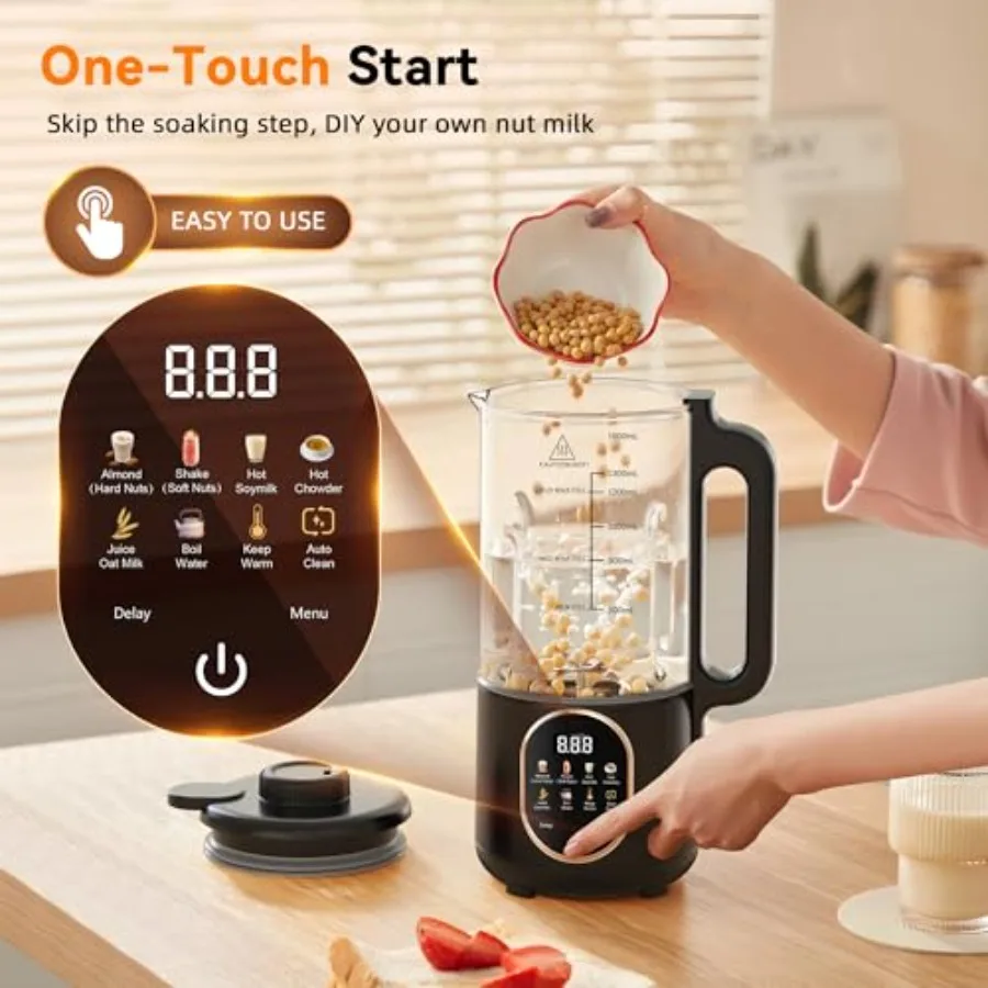 ماكينة صنع حليب الجوز 50 أونصة 10 في 1 ماكينة صنع الحليب الأوتوماتيكية على أساس نباتيًا لعصير الشوفان وجوز الهند وحليب الصويا مع 20 بل