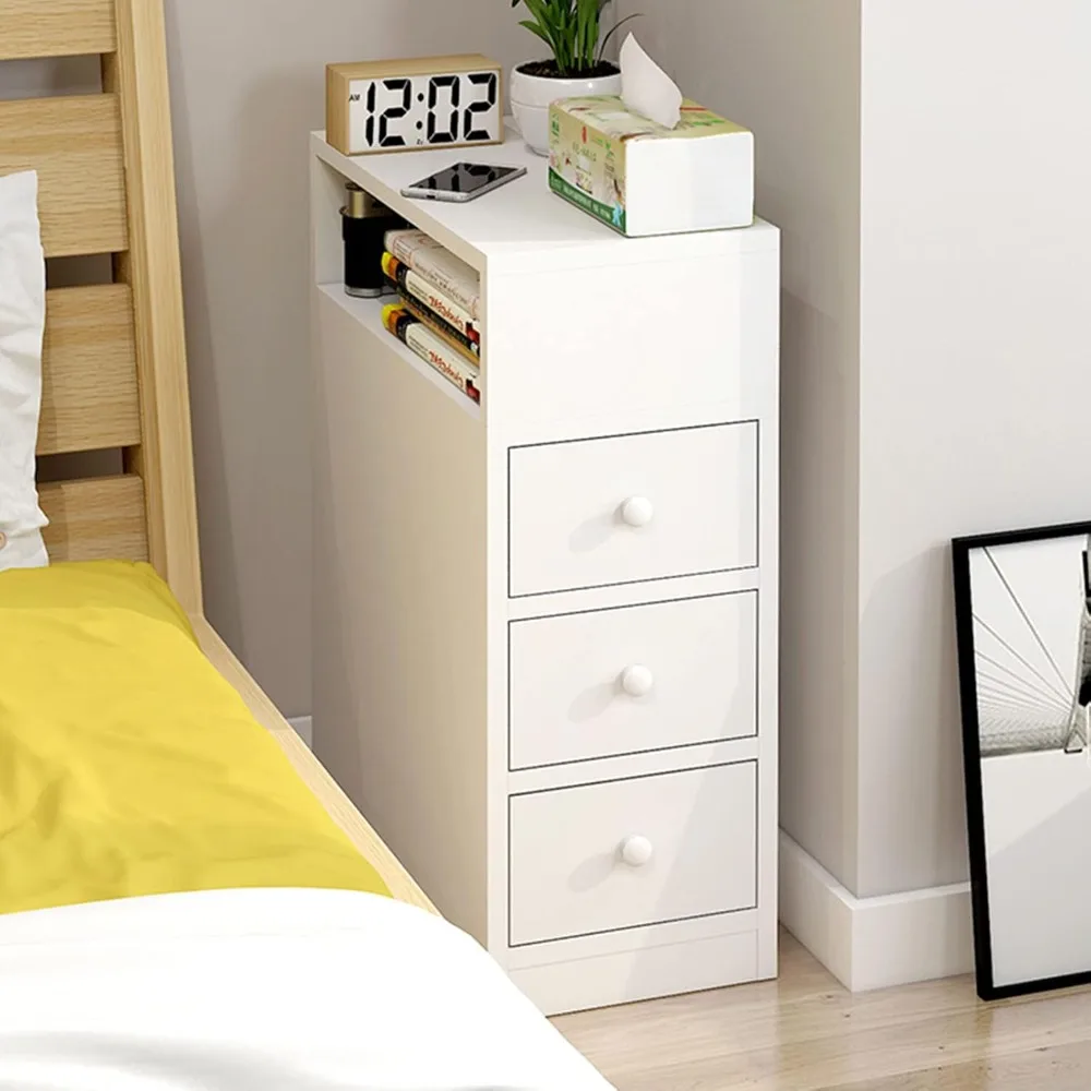 Side Table Bedside Table, White Five Drawer Cabinet, 3 Drawers,Nordic Bedroom Bedside Table with Side Storage Bedroom Furniture