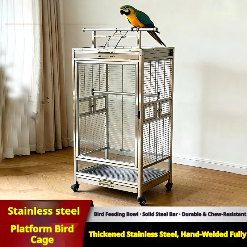 Extra Large Stainless Steel Bird Cage Heavy Duty Parrot Aviary for Cockatiels with Removable Tray