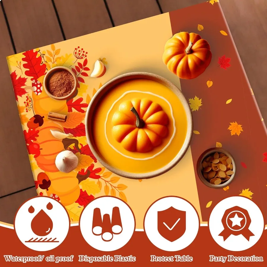 Nappe d'automne en plastique pour décorations de Thanksgiving, décoration de Table d'automne pour amis de Thanksgiving, feuilles florales, crique de Table pour