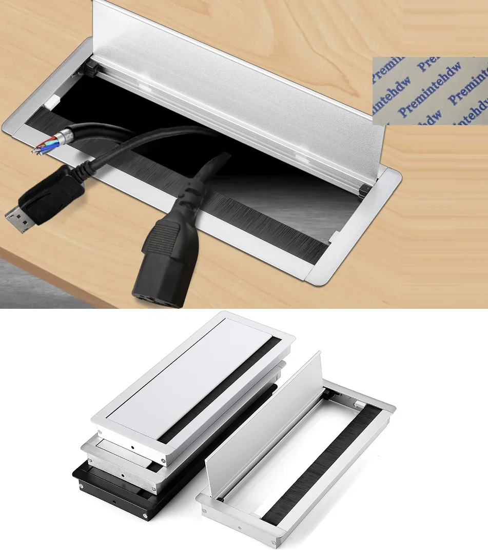 

1Pc Rectangular Aluminum Soft Close Desktop Cable Cord Hole Cover Sanding White Black