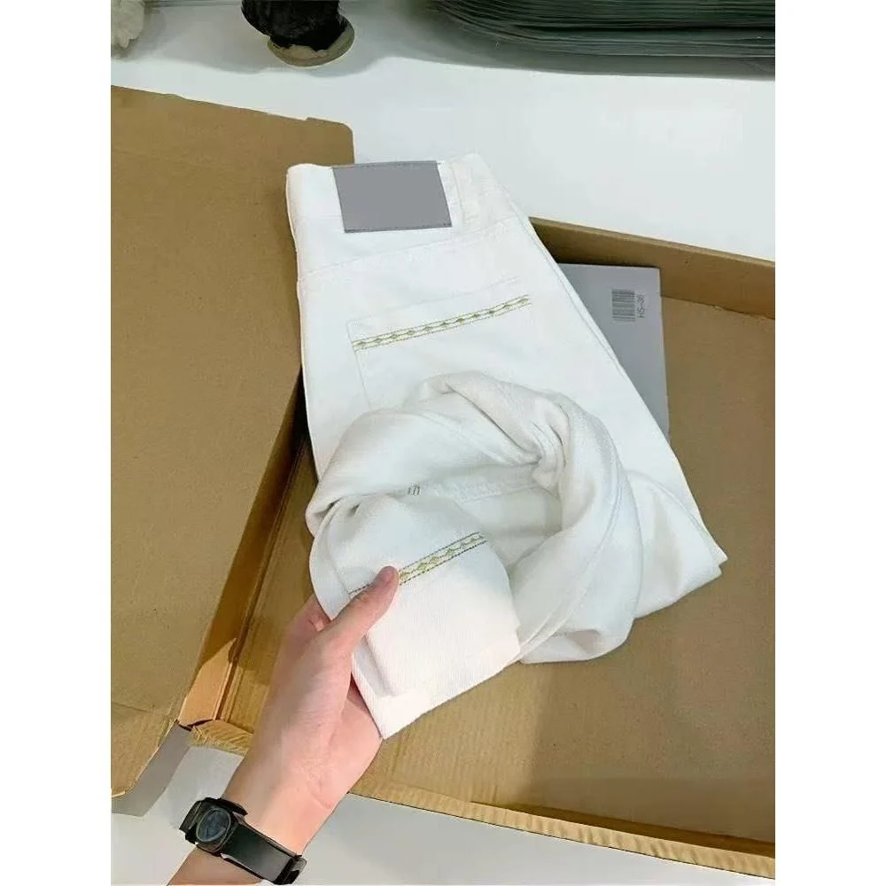 

Прямые джинсы больших размеров, женские тонкие осенние утягивающие брюки с девятью точками, удобные повседневные джинсы с драпировкой на талии