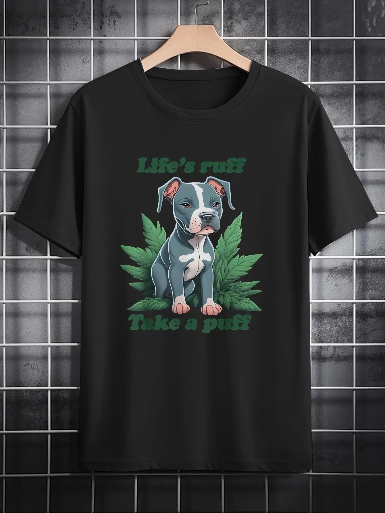 Camiseta casual con cuello redondo para hombre con estampado de perro divertido, diseño de Ruff de la vida, toma una píldora', manga corta de fibra de poliéster transpirable, esencial de verano, lavable a máquina, regalo perfecto para hombres, camiseta diaria, diseño humorístico, textura suave